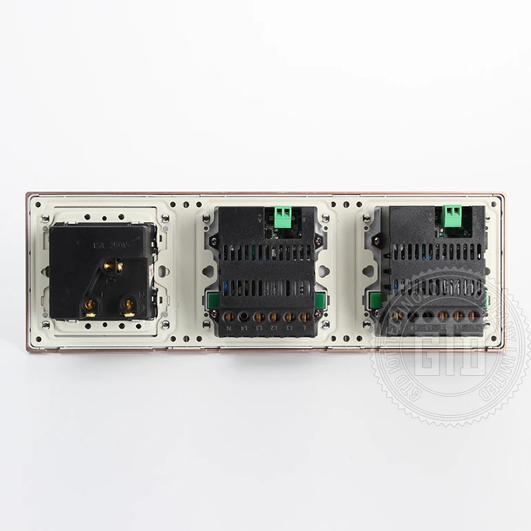 220V AC RS485 Reset Push Button  Gray Color Aluminum Brushed Material 3 Connected Panels Light Control Switch