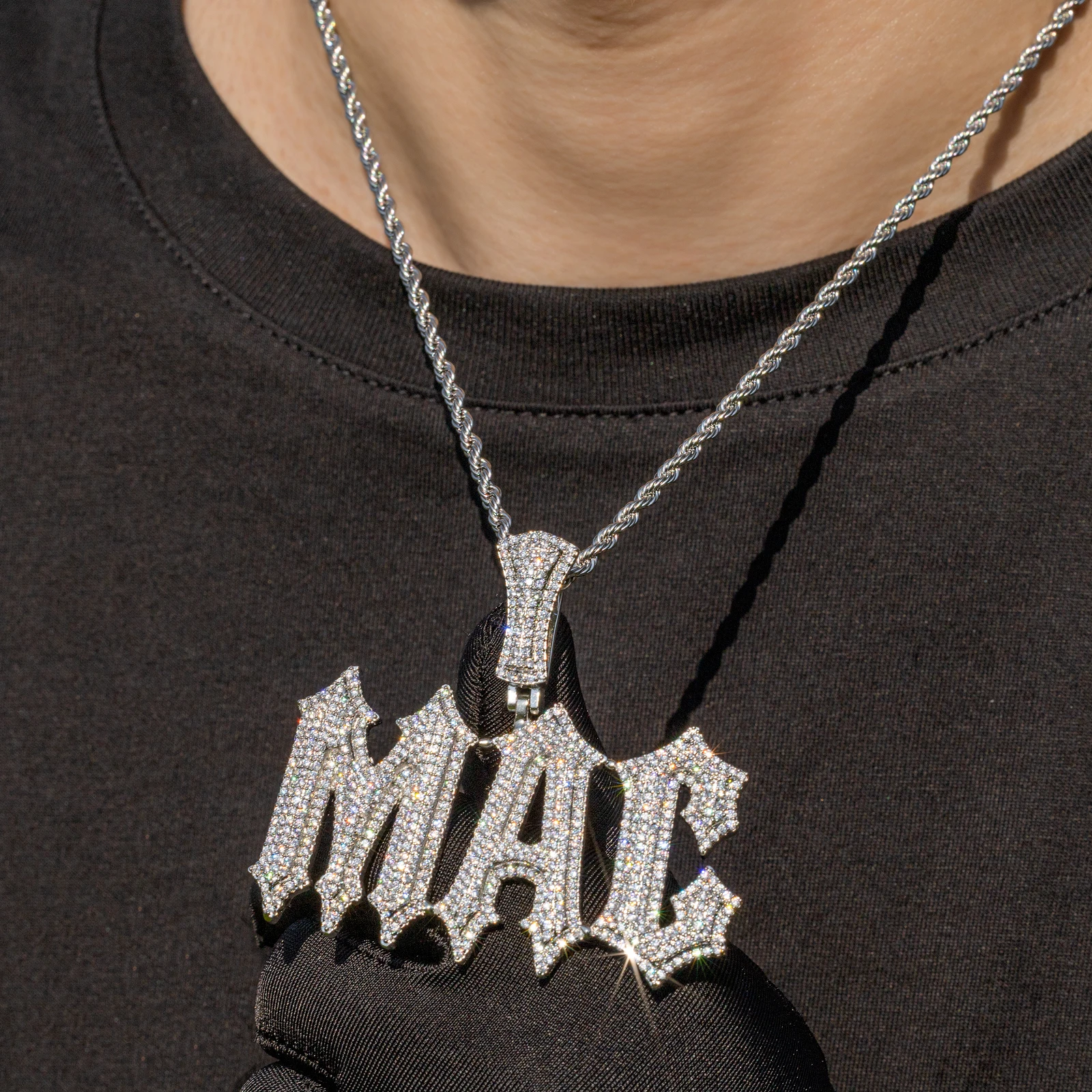 Top Icy Hip Hop Retro Style  Custom Necklace Personalized Name Double Layer CZ Bling Name Pendant Chain for Men