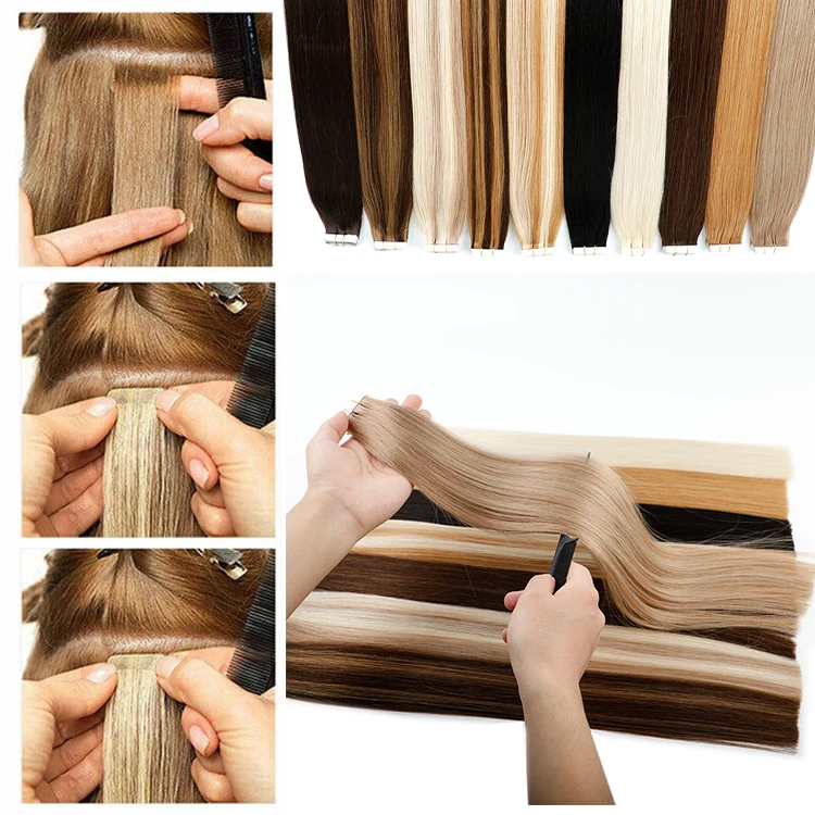 LeShine Seamless Injected Hand-Tied Tape Tape In Human Hair Extension Colored Indian Remy Invisible Hand Tied Tape Hair manufacture