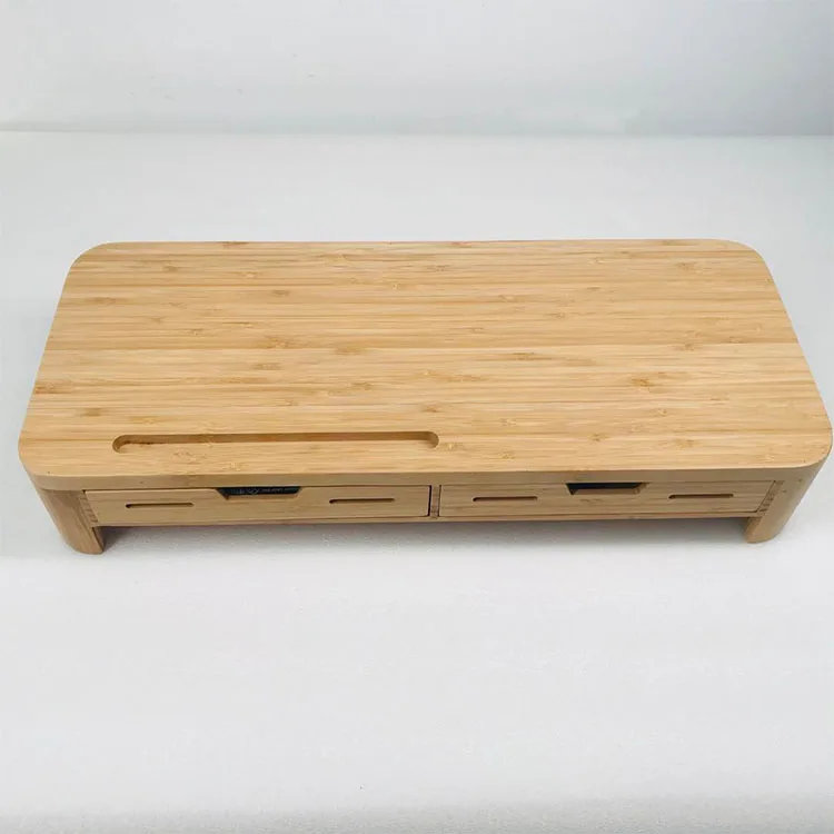 Bamboo Monitor Stand Riser Desk Organizer 2 Tier Laptop Stand With