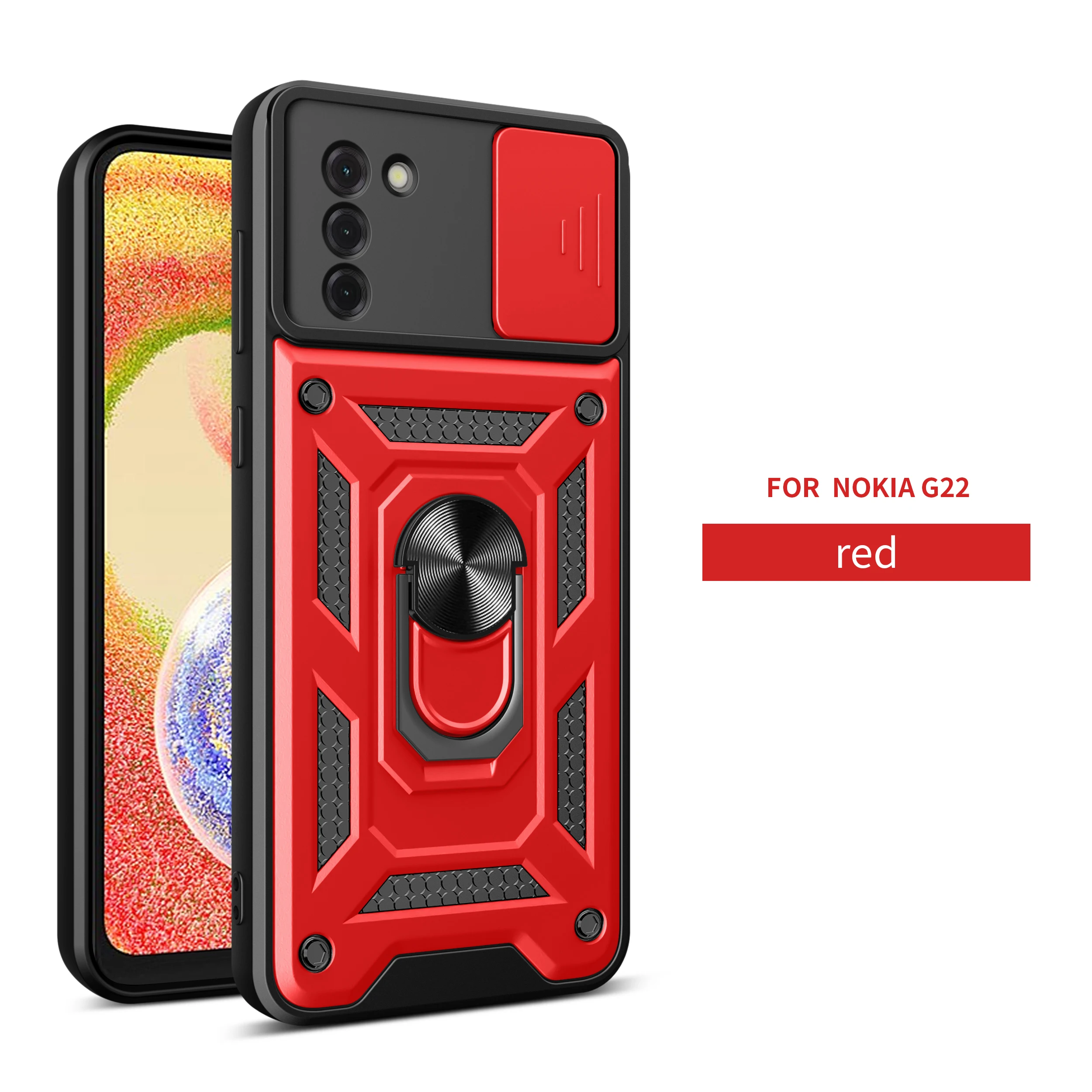 Case for Nokia C110/NOKIA G22/G400/G21/G11/G10/G20 Armor Shockproof Metal  Ring Kickstand Sliding Window Lens Phone Case