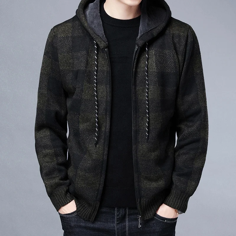 BYWX Men Long Sleeve Full-Zip Stand Collar Winter Knitwear Cardigan Sweater