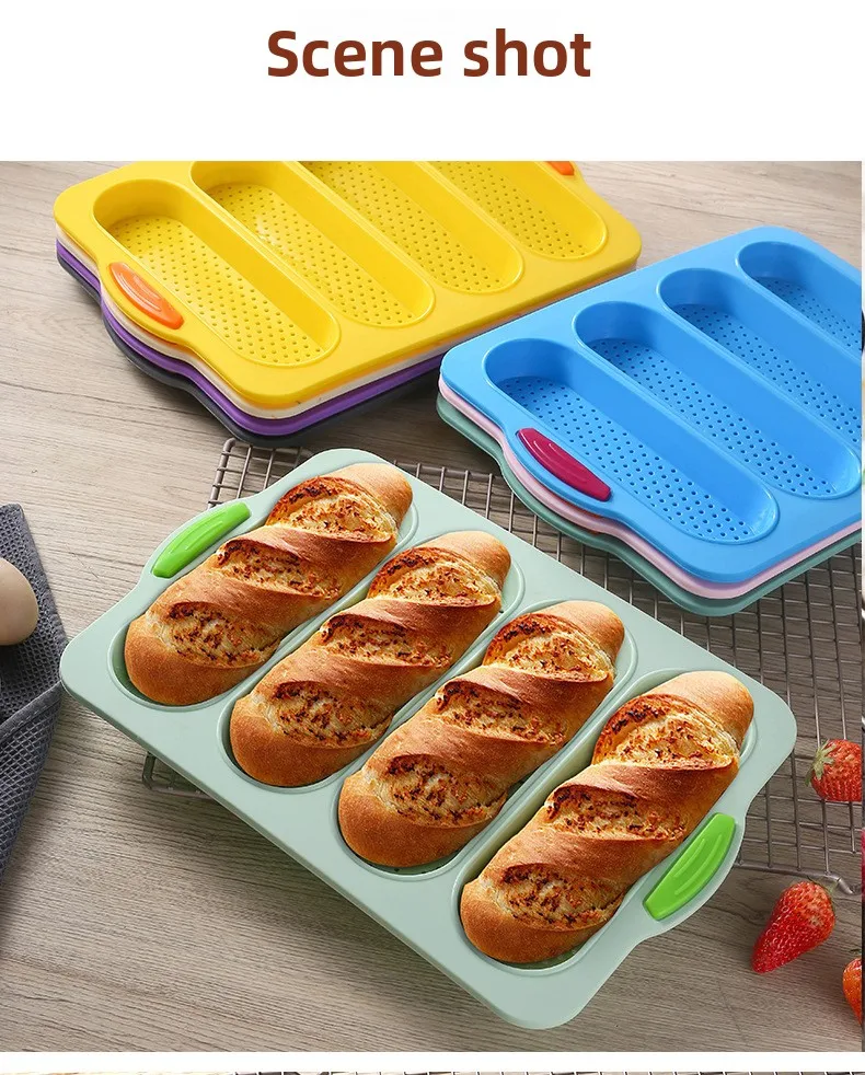 Silicone 4-Slot Baguette Cake Mold Non-Stick Rectangle Baking Pan for French Bread DIY Oven Tool supplier