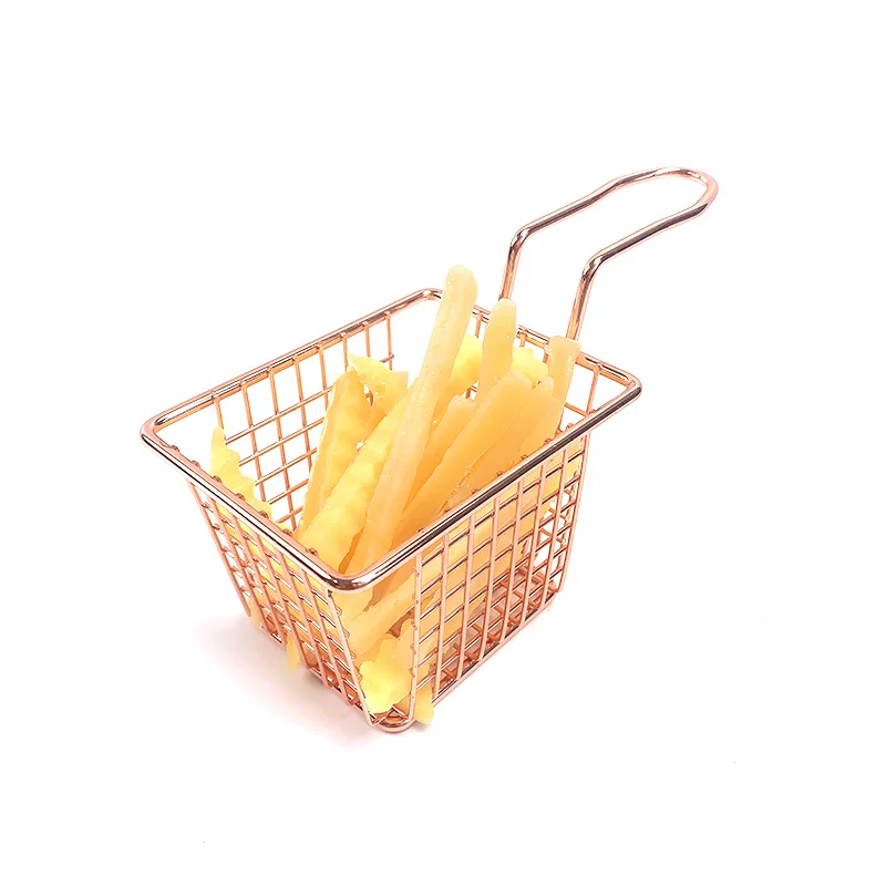 round stainless steel foldable fry wire mesh basket sink strainer rectangle iron potato chips frying basket