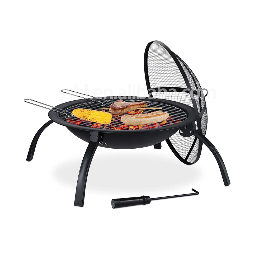 Outdoor Metal Portable Foldable Camping Bbq Fire Pit With Cover And