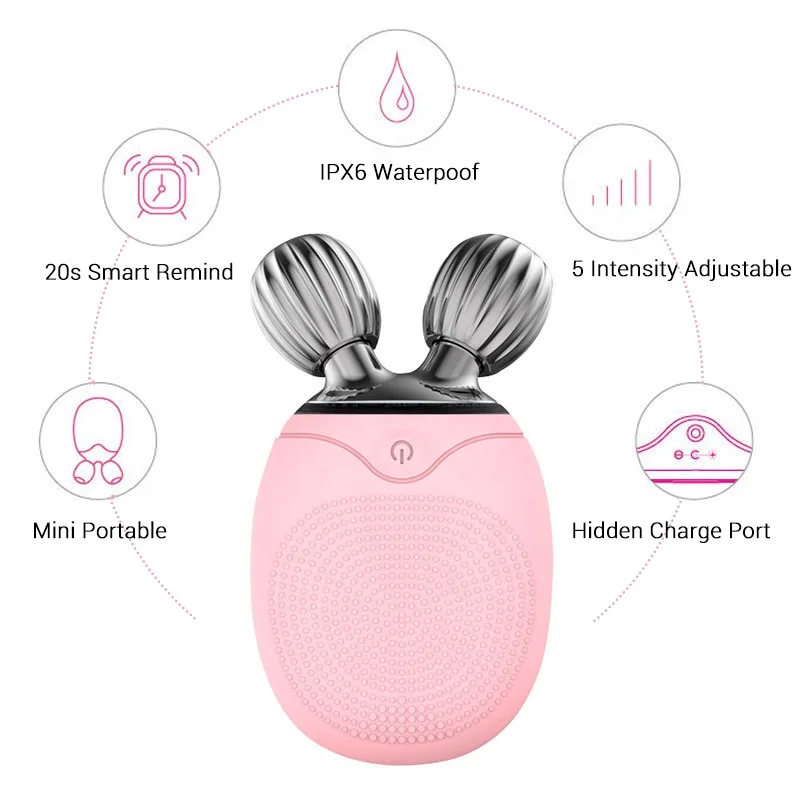 Multifunction Mini Sonic Face Roller Massager Electric Silicone Facial Cleansing Brush