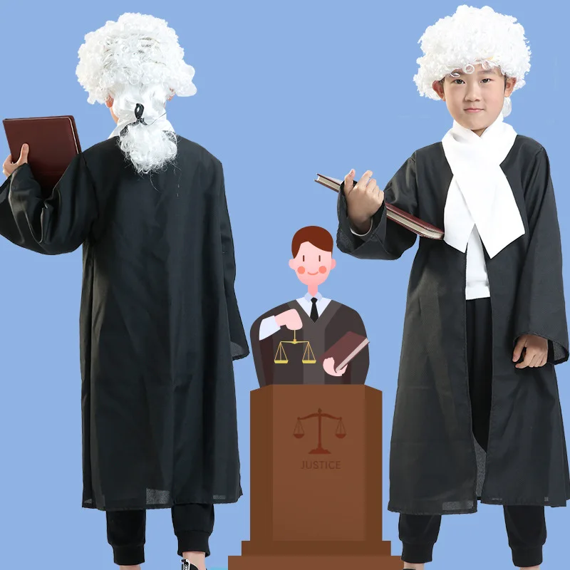 Adult Judge Costume Set - Grey Wig, Gown & Jabot For Theme Parties,  Carnival & Fancy Dress