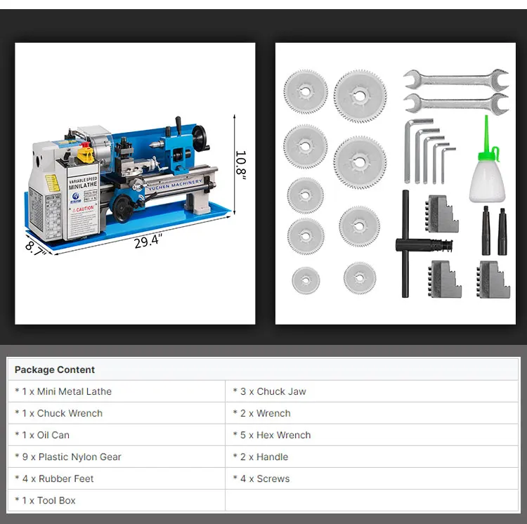 Industrial 50-2500RPM china cnc lathe machine mini metal lathe