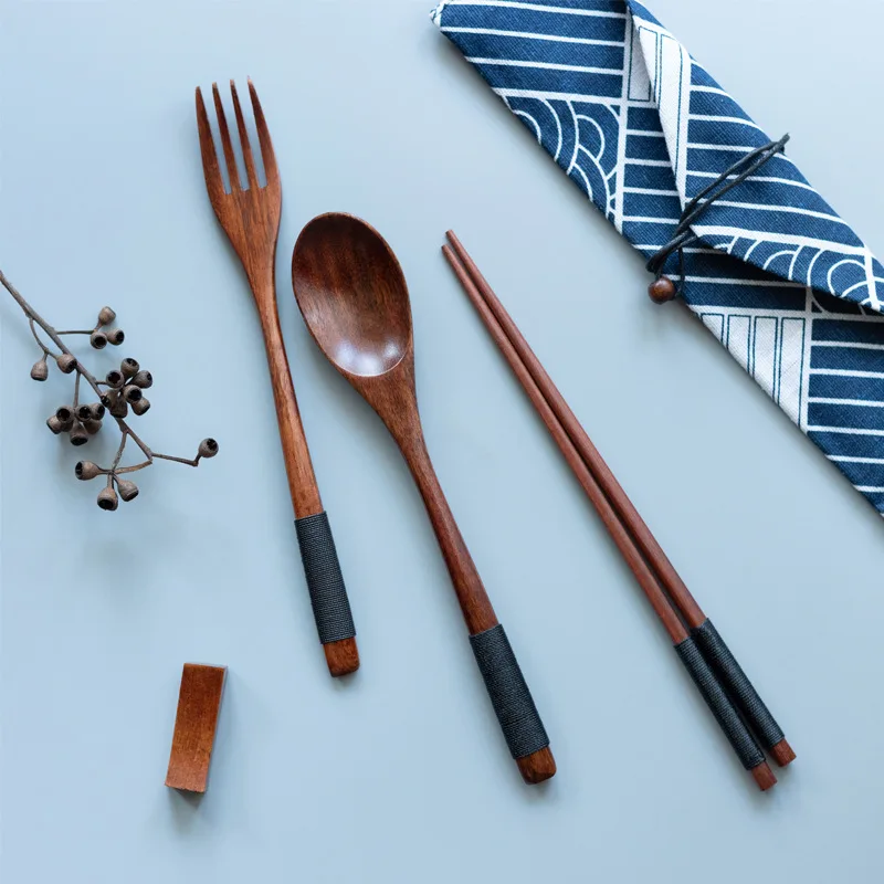 Spoon Fork Chopsticks Tableware Cutlery Sets Suit Environmental Cloth Pack Gift 