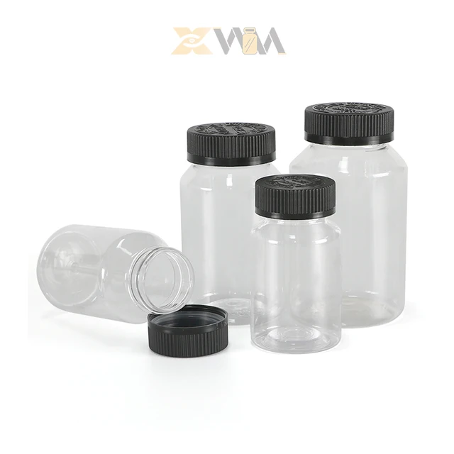 Factory Direct Slant Shoulder PET Round Bottle 75ml 120ml 150ml Transparent with PP Lids FDA Approved for Zinc Tablets and Candy