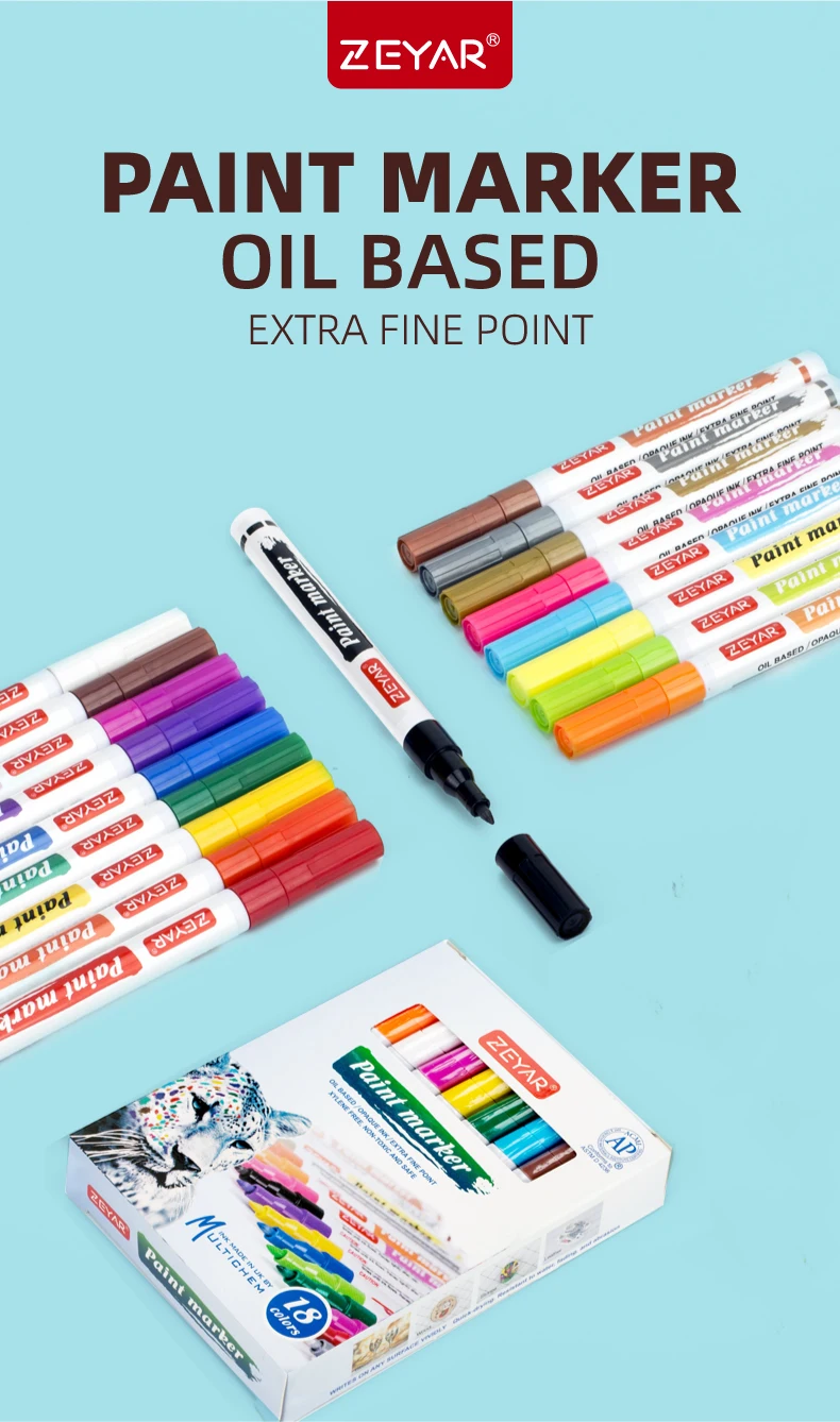 Customization Zeyar Oil Based Paint Pen Set Extra Fine Point Nylon Tip 60 Colors Permanent