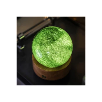 Wooden Base LED Home Bedroom Night Light Glass Spherical Round Lamp Decoration High-grade Crystal Glass Night Light