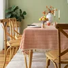 Orange Mini Plaid Tassel Cotton Linen