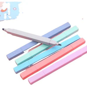 H02 Custom 6-Color Eye Protection Double-Headed Highlighter Student Marker Pen Hand Account Pen School Supply Stationery Set