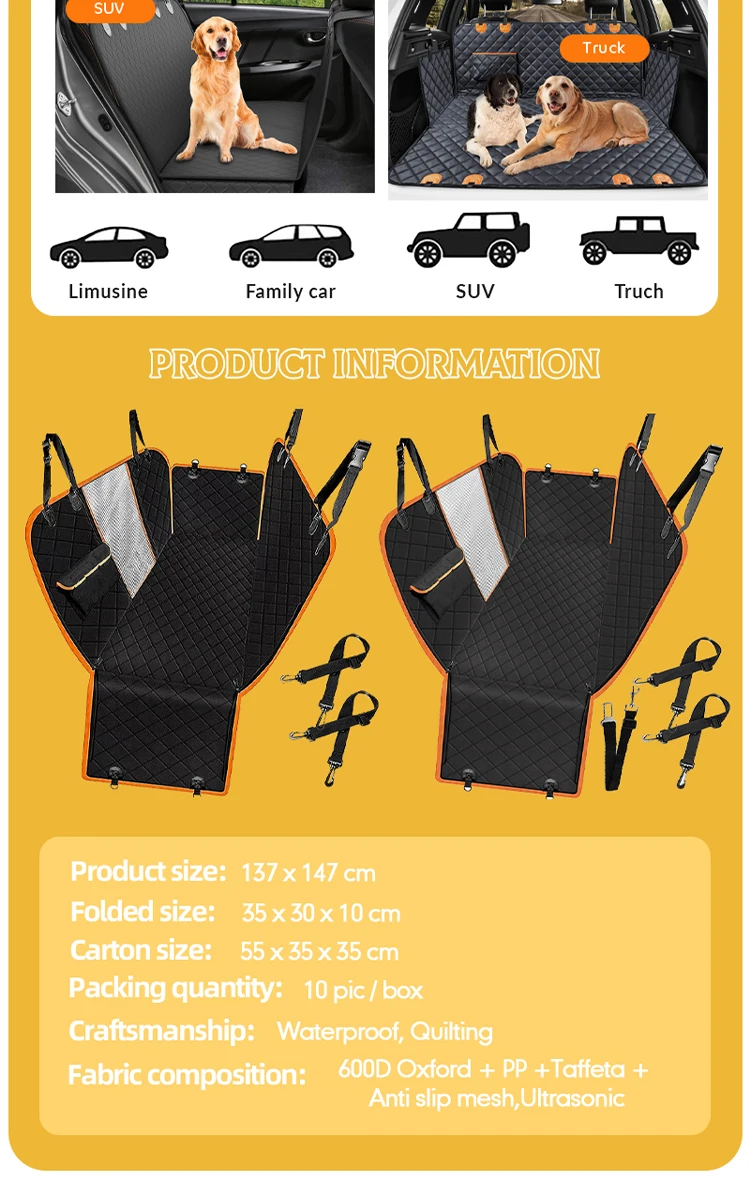 2024 Hot Selling Oxford Luxury Travel Waterproof Pet Dog Hammock Car