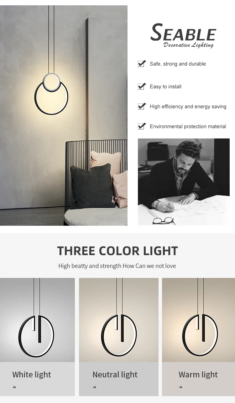 New Product Indoor Fashion Decoration Aluminum Black Living Room LED Modern Chandelier Pendant Light