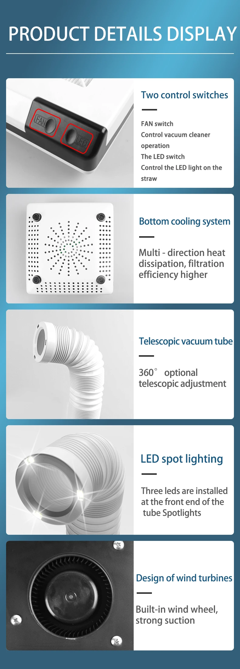 2025 AT-NDC-024 60W Elephant nose style nail dust vacuum cleaner dust collector filter manufacture