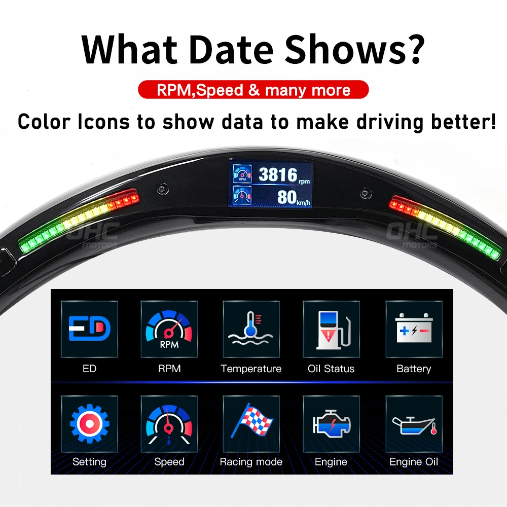 APP Control Color LED RPM Shift Light Steering Wheel Module Light Kit for BMW MERCEDES AUDI VW DODGE Tesla Toyota Nissan