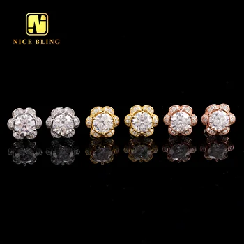 Luxury Women Lab Diamond Studs S925 Silver Jewelry Silver/Rose/Gold Flower Design VVS Moissanite Diamond Earrings For Gift