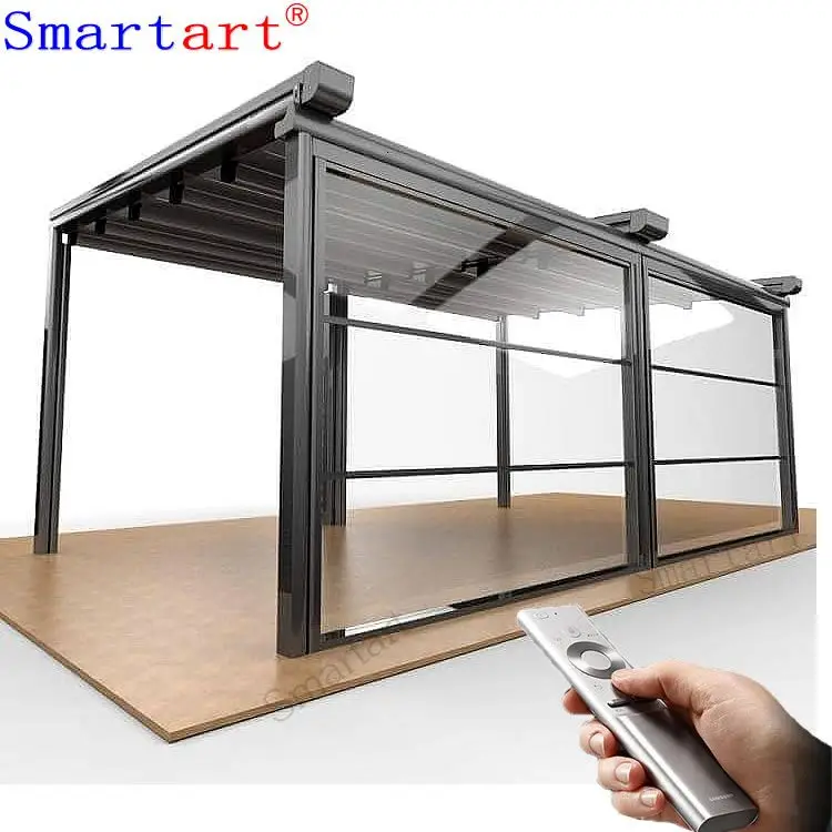2022 Remote Controlled Motorized Guillotine Window System for Restaurant Terrace Patio and Balcony