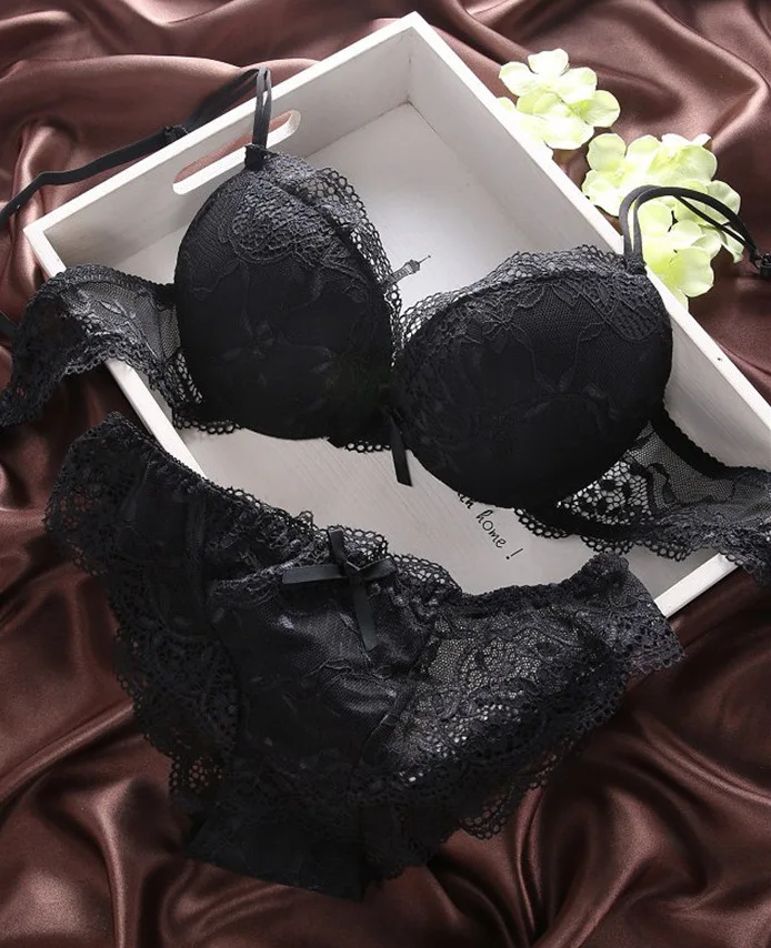 Women Lace Bra Brief Set Fashion Lace Transparent Push Up Bra Panty Set ...