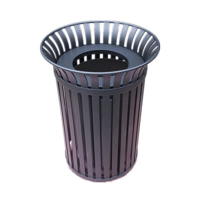 Outdoor Round Metal Trash Container Garbage Can Outside Garden Street 32 Gallon Recycle Waste Bin Patio Commercial Steel Dustbin