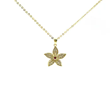 Fashion 18K Gold Plated Brass Jewelry Bauhinia Pendant Flower Charm Necklace