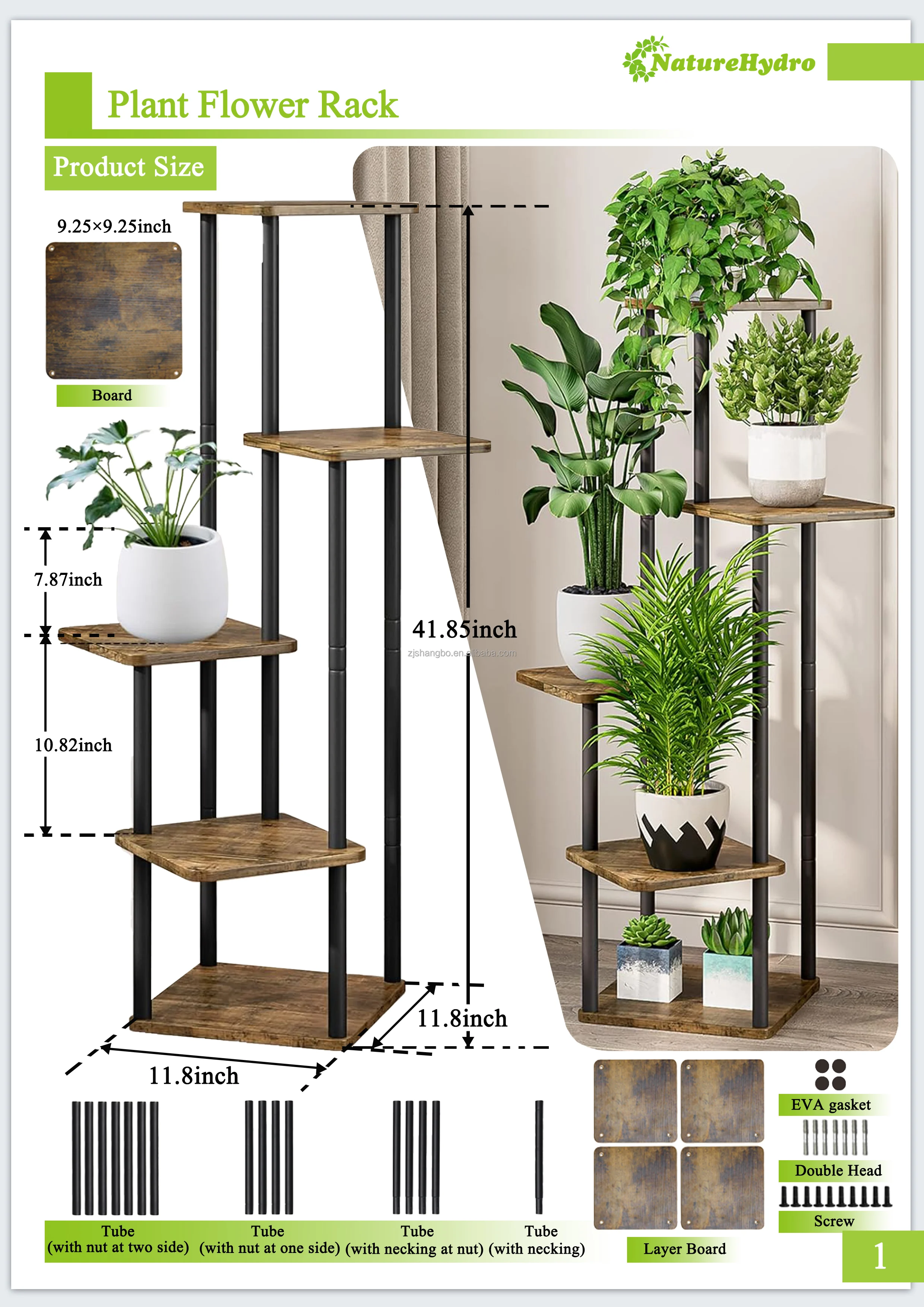 5 Tiered Metal Plant Stand Indoor Corner Wooden Flower Shelf for ...