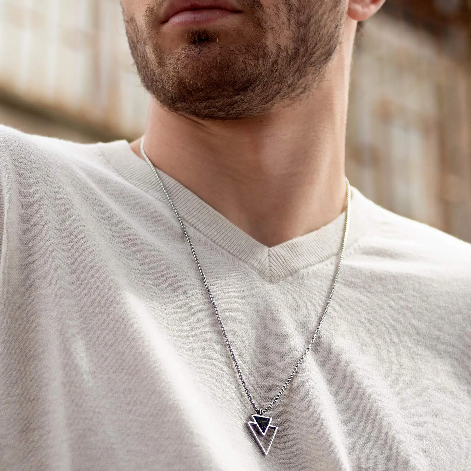 Inverted Triangle Pendant Snake Bone Chain Wholesale Custom Logo Lettering Stainless Steel Double Necklace