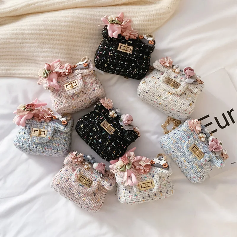 Little Rabbit Kids Girls fashion Mini Handbags girl handbag flower bunny  tweed Princess Purse