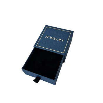 Luxurious Navy Blue Hard Cardboard Paper Velvet Jewelry Diamonds Packaging Sliding Drawer Gift Box