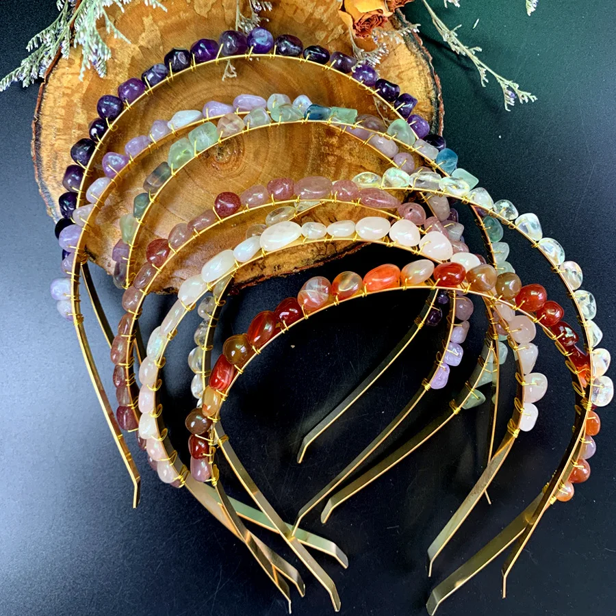 This crystal quartz tiara natural multicolored tassel chain flower Lush floral and sparkle raised bridal tiara - Style #2560 main image 4