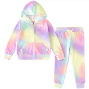 Customized Girls Classic Velvet Suit  Fantasy Unicorn Tie-dye Girls Clothing Set for 2-8T