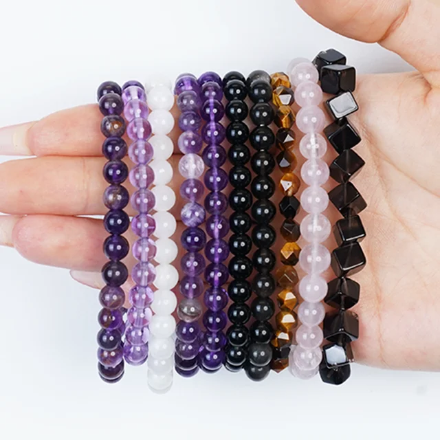 Fashion jewelry Reiki 6mm healing natural stone For Women Men Gifts spiritual quartz black crystal beads charm bracelet