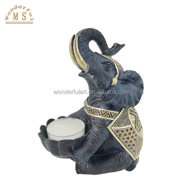 Customized resin poly stone  Animal Elephants candle holder gift tea light holder color glazed home desktop decoration
