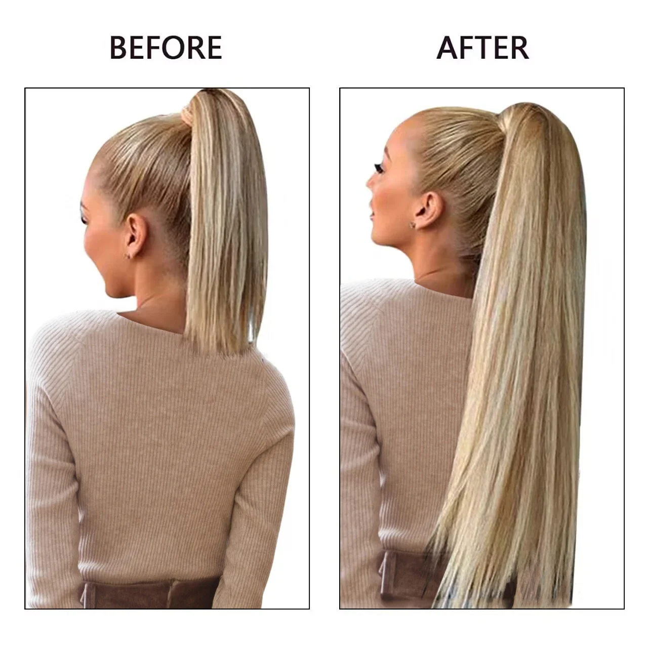 Straight Ponytail Wrap Around Clip In Remy Human Hair Extensions Brazilian Natural Hairpiece_voghion.com