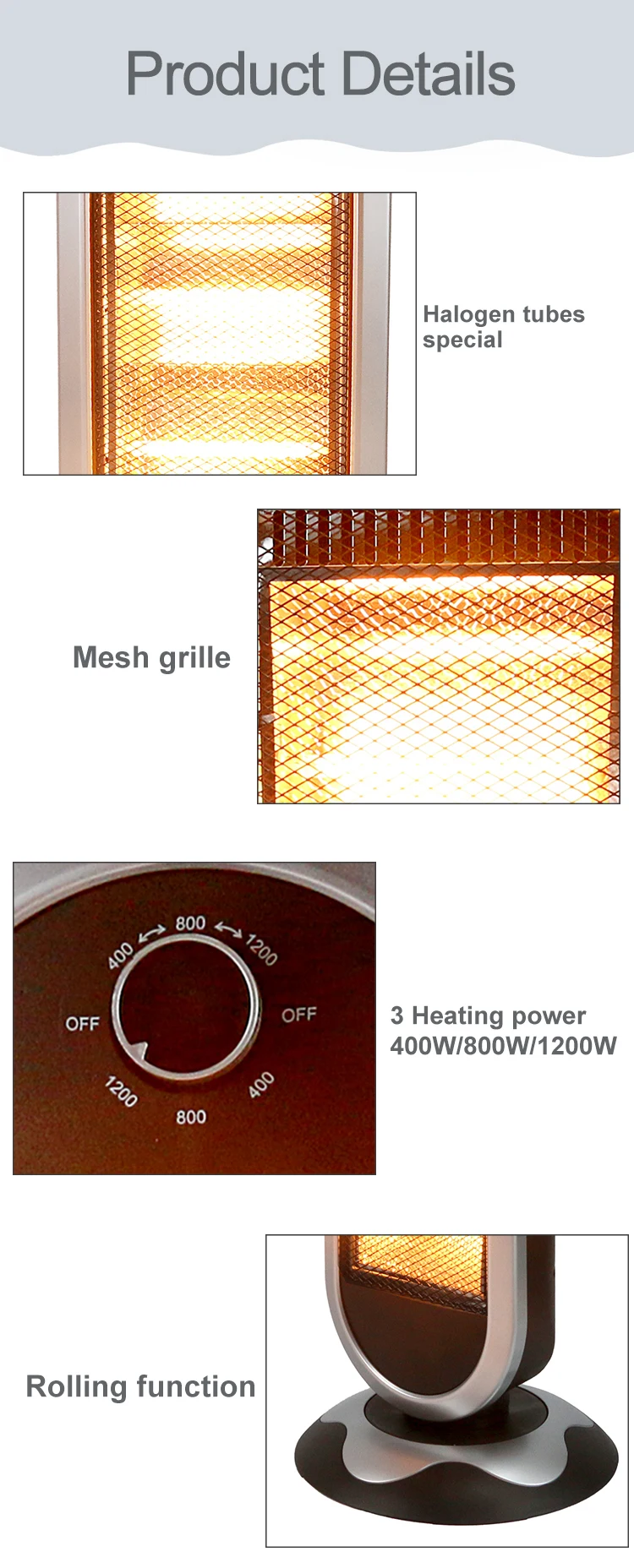 New Design 400W 800W 1200W CE CB Electric Halogen Heaters Room Heater ...