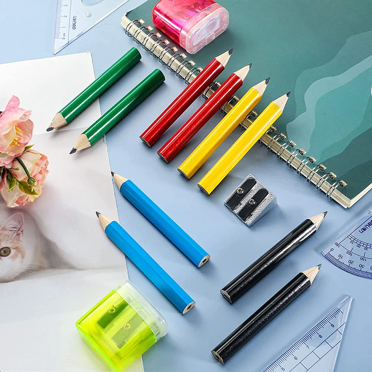 Promotional Hold Comfortable Personalized Triangular Short Fat Wooden Pencils Color Coated