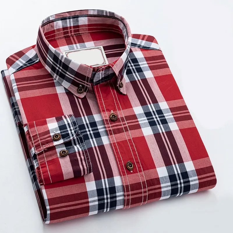Retro British Style Button up Cotton Shirt for Men Fashion Mens Slim Fit Long Sleeve British Style Solid Color Plaid Shirt
