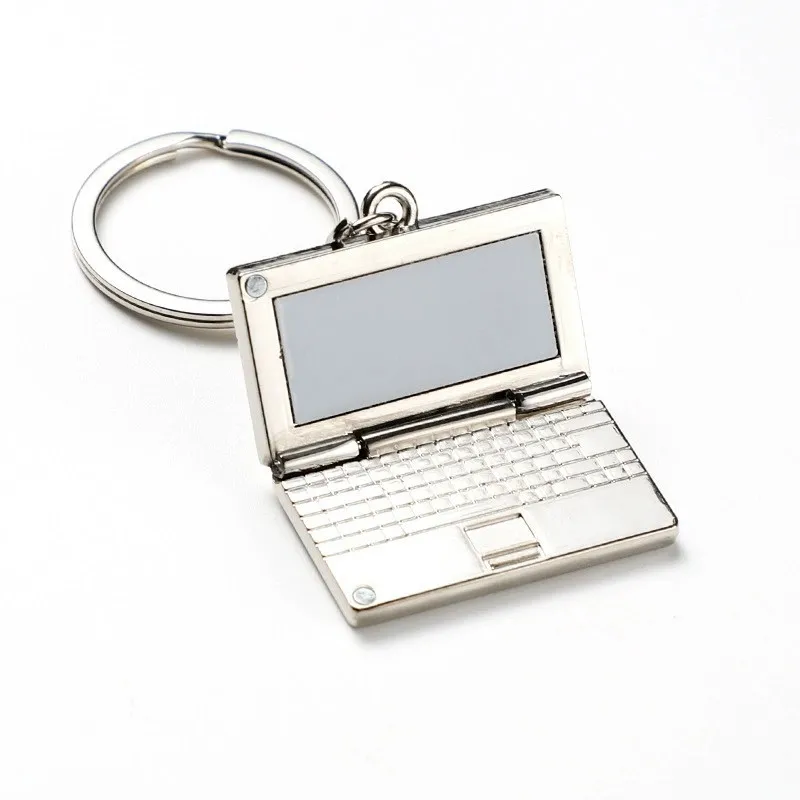 Custom Logo Blank Mini Foldable Notebook Computer Keyring Keyboard Key  Chain Holder Alloy LCD Metal Key Ring Laptop 3D Keychain