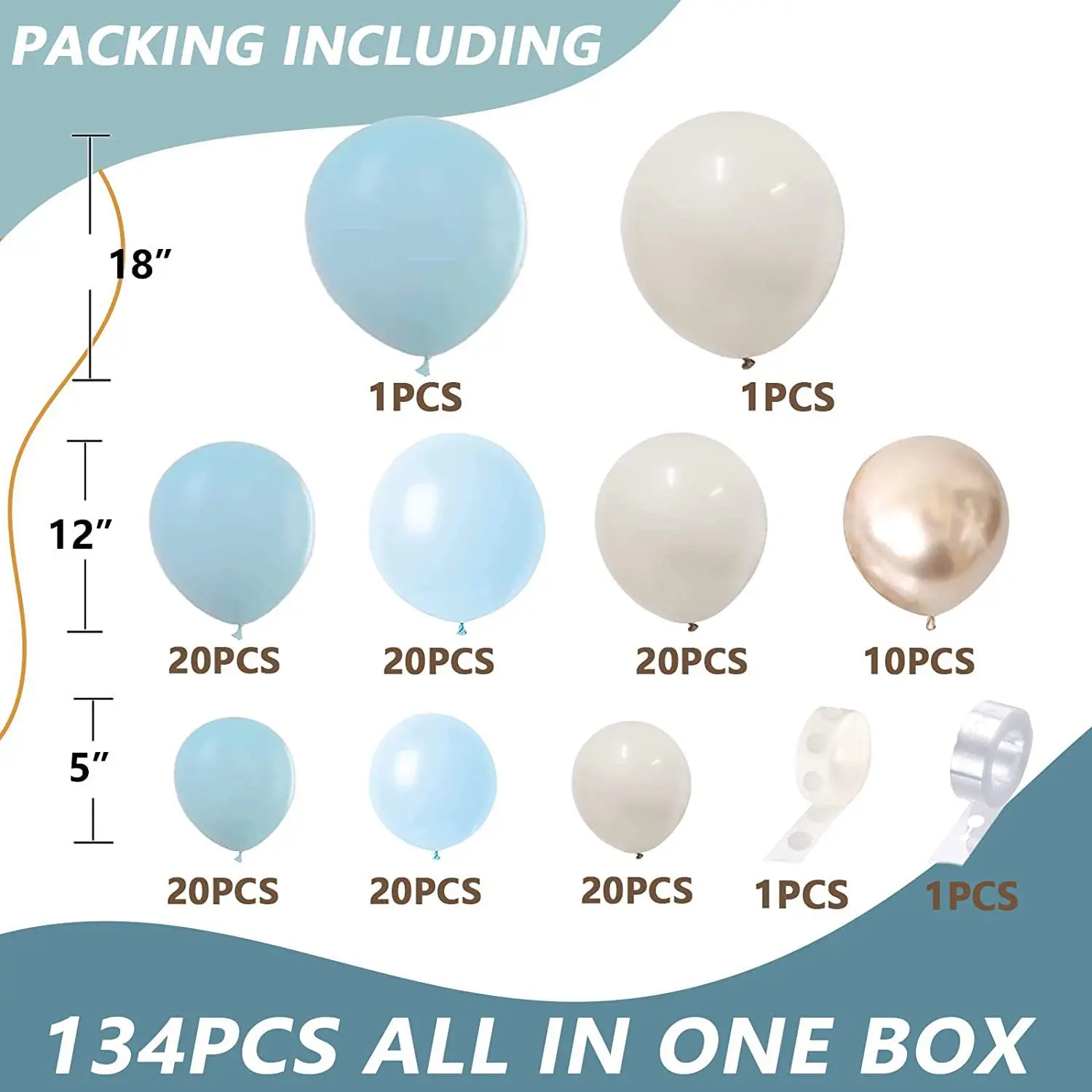 Baby Shower Ice Silk Haze Blue Sand White Metal Balloon Set Party ...