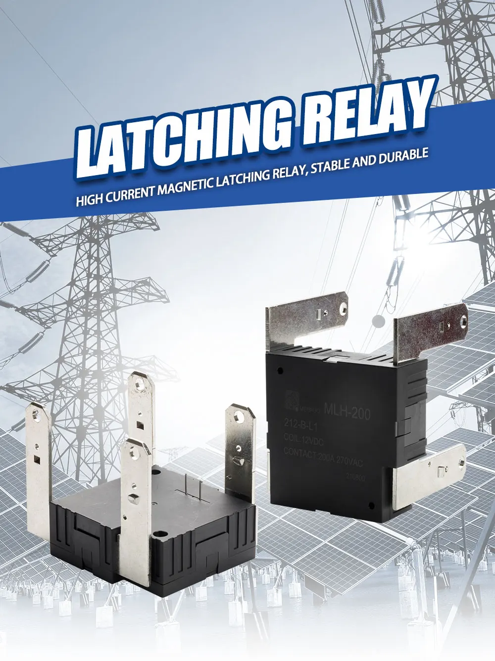Meishuo MLH-200 High Quality 200A 12VDC Pcb Latch Relay Miniature 24VDC Magnetic Energy Latching Relay High Power Contact Se