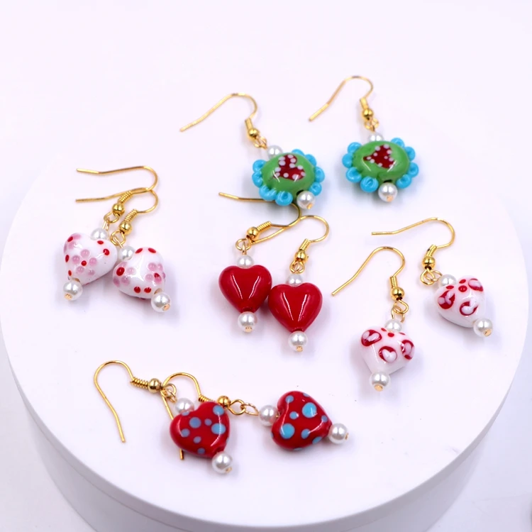 Customized Murano Lampwork Glass Valentine Heart Beads Earring