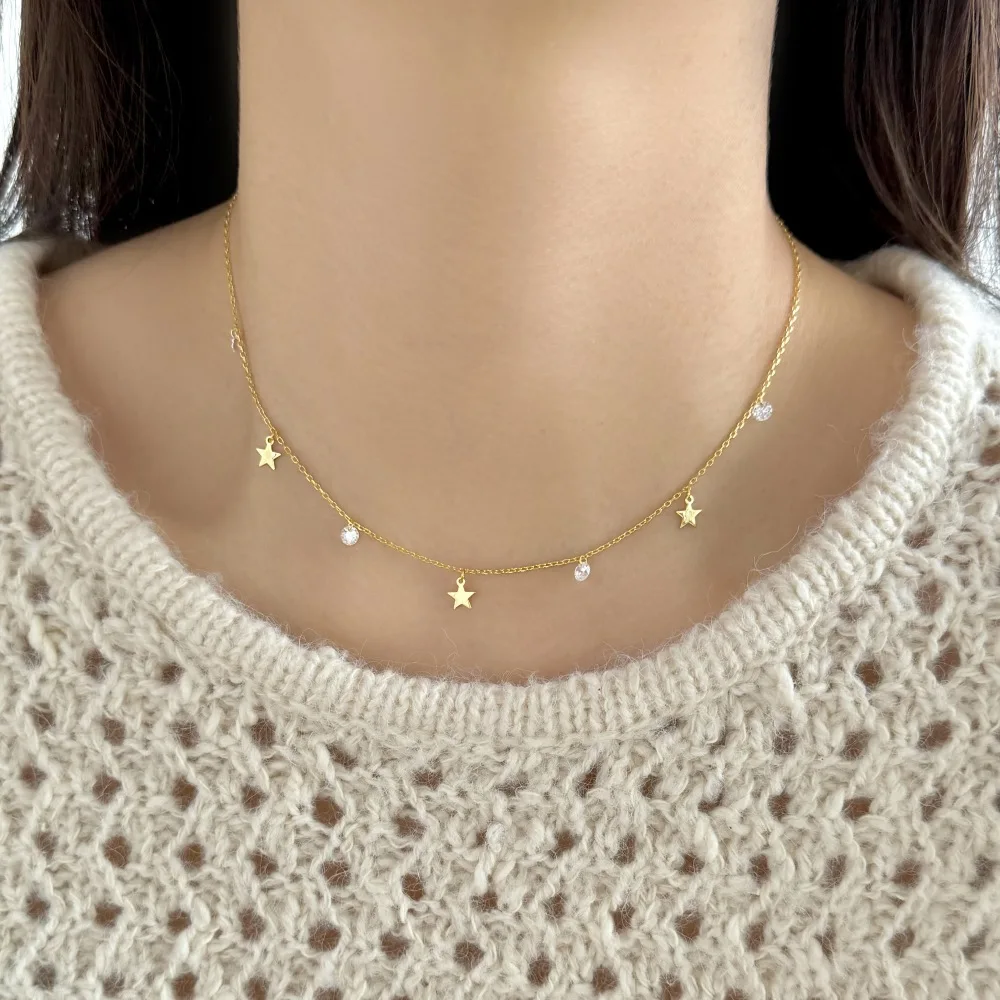 KAKODIY Exquisite Rhodium 18K Gold Plated Chain 925 Sterling Silver Multiple Pendant 5A Zirconia Star Christmas Ornament Necklace detail 4