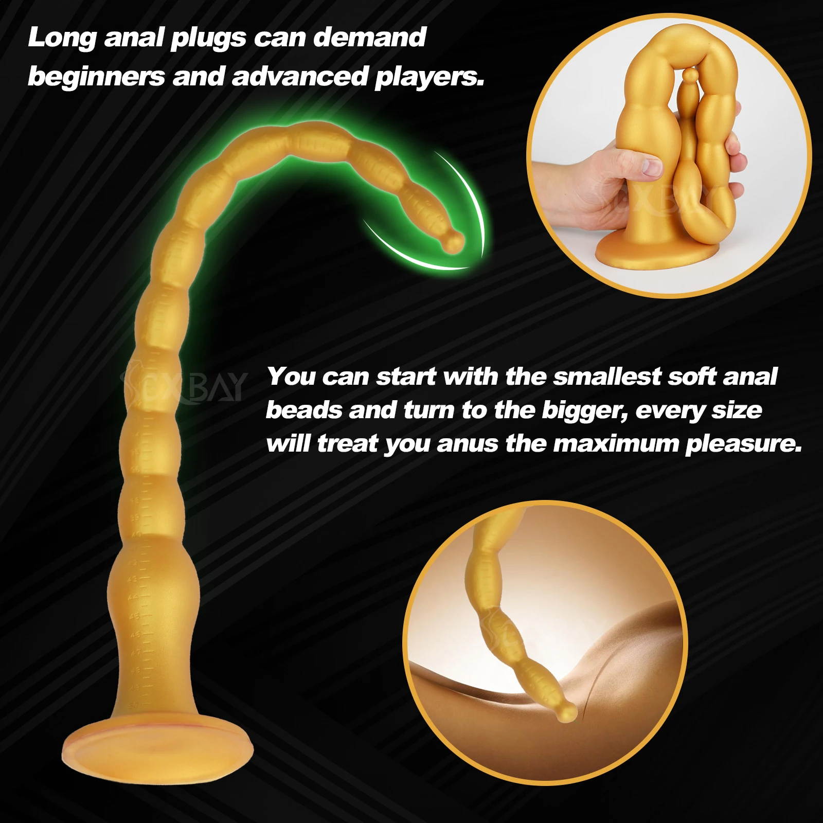 SEXBAY  the Most Exciting Whip Butt Plug  Back Court Plug Extra Long Liquid Silicone 12 Bead Butt Plug Male and Female Favorites