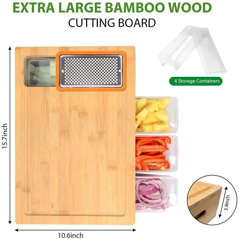 Multifunctional Chopping Block Bamboo Cutting Boards Set With 4