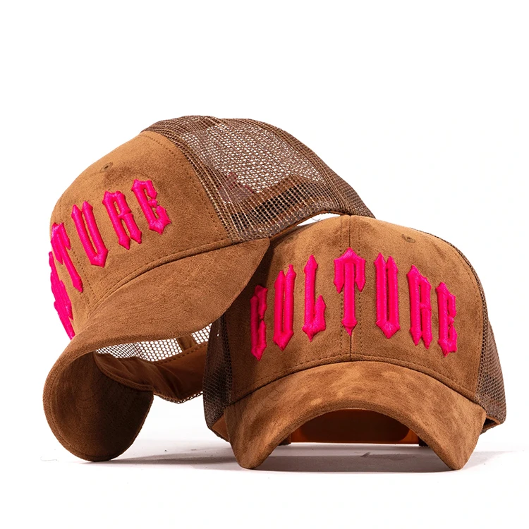 HOT BSCI Suede Custom Trucker Cap Mesh Hats 3D Embroidery Gorras 6 Panel Custom Suede Trucker Hat