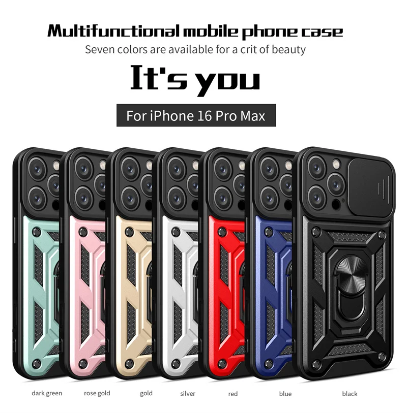 Armor Style Camera Slide Window Phone Case for iPhone 11 12 13 14 15 16 ...