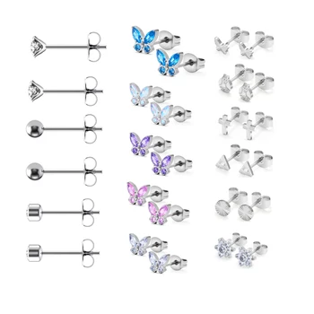 1 Pair Wholesale F136 Titanium 20G Flower Shaped Ear Studs Zircon Earrings Butterfly Back Tragus Helix Lobe Piercing Jewelry