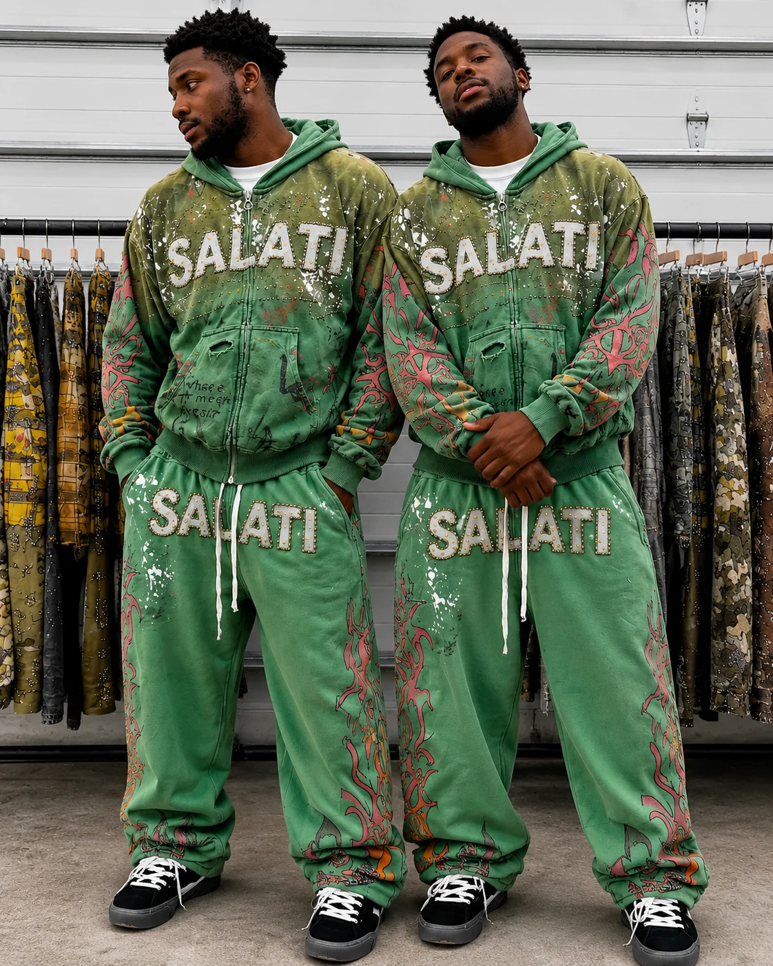 Manufacturers Custom Cropped Distressed Zip up Sweatsuit Rhinestone Streetwear Tracksuit Baggy Flared Sweatpants and Hoodie Sets gallery 7